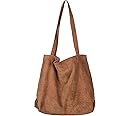 Etercycle Women Corduroy Tote Bag, Casual Handbags Big Capacity Shopping Shoulder Bag with Pocket (Brown)