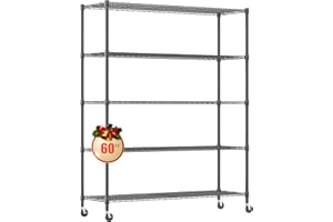 Homdox 5 Tier Storage Racks and Shelving, 24"x60"x82" Heavy Duty Metal Shelves for Storage, 3000LBS Commercial Adjustable Wire Shelving Unit on Wheels for Garage, Pantry, Kitchen, Warehouses, Black