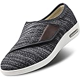 Womens Stylish Diabetic Shoes with Arch Support,Extra Wide Widths Walking Edema Sneakers Adjustable Strap Easy On/Off with 3 Pairs Insoles Replacement for Support Swollen Feet Black Gray