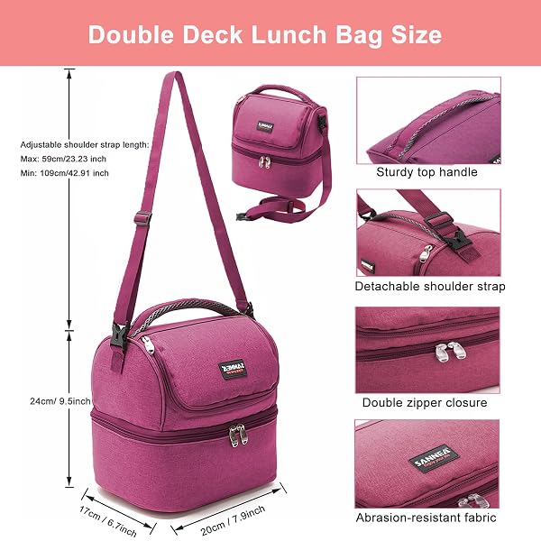 YUMINGUHC LUNCH BAG FOR WOMEN DOUBLE DECKER LEAKPROOF LUNCH BOX FOR MEN ADULT SMALL COOLER INSULATED LUNCHBOX THERMAL TOTE WORK TRAVEL PICNIC FOOD DRINK COOL BAG (TARO-PURPLE)