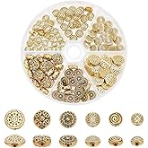 PH PandaHall 130pcs Antique Golden Spacer Beads 6 Styles Tibetan Flat Round Beads Jewelry Spacers Metal Alloy Rondelle Loose Beads for Earring Bracelet Necklace Jewelry Making