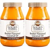 Golden Barrel Butter Flavored Coconut Oil, 32 Oz (2 pack) | Healthy Butter Substitute for Cooking &amp; Baking, Movie Theater Style Popcorn Oil
