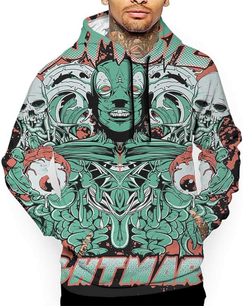 Hoodies Sweatshirt Men 3D Print Psychedelic,Brain Storm Fantasy Visual Modern Mental Ethereal Energy Artful Fiction,Blue Pistachio,Sweatshirts for Teens