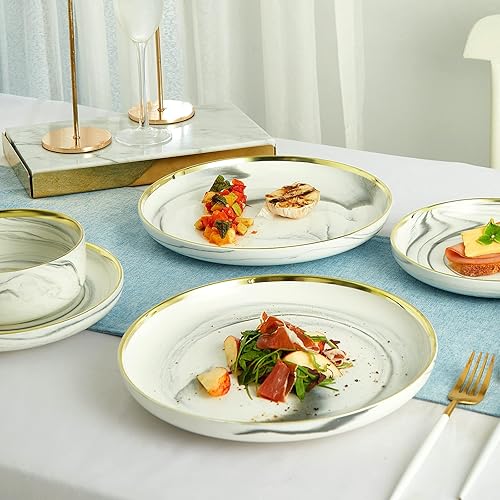 Gold Rim White Modern Dinnerware Marble Gold Rim Dinnerware Sets