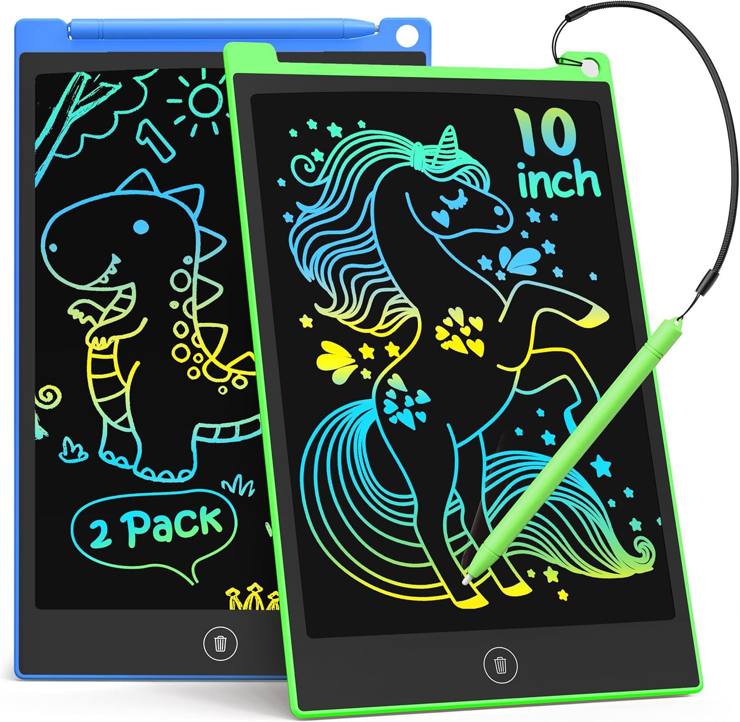 TECJOE 2 Pack LCD Writing Tablet, 10 Inch Colorful Doodle Board for Kids, Electronic Drawing Tablet Drawing Pads,Kids Travel Games Activity for Learning,Gifts for 3–6-Year-Old (Blue and Green)
