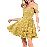 YHHOWEP Women's Sequin Sparkly Mini Dress Off Shoulder Backless V Neck Cocktail Club Party Dress
