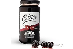 COLLINS CHICAGO Collins Amarena Cherries in Syrup | Premium Garnish for Cocktails, Martinis, Old Fashioned, Manhattan, Chocolate, Dessert, Bourbon Accessories, 13.5oz