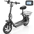 Caroma Peak 1200W Electric Scooter with Seat, 500Wh Battery up to 30 Miles&20MPH, 12" Pneumatic Tire, Foldable Adult Electric Scooter for Commuting with Basket & Height Adjustable Seat