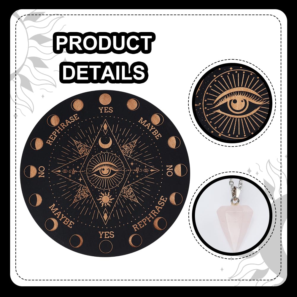 INFUNLY Witch Pendulum Board Eyes Runes Wooden Dowsing Planchette Board 7.9