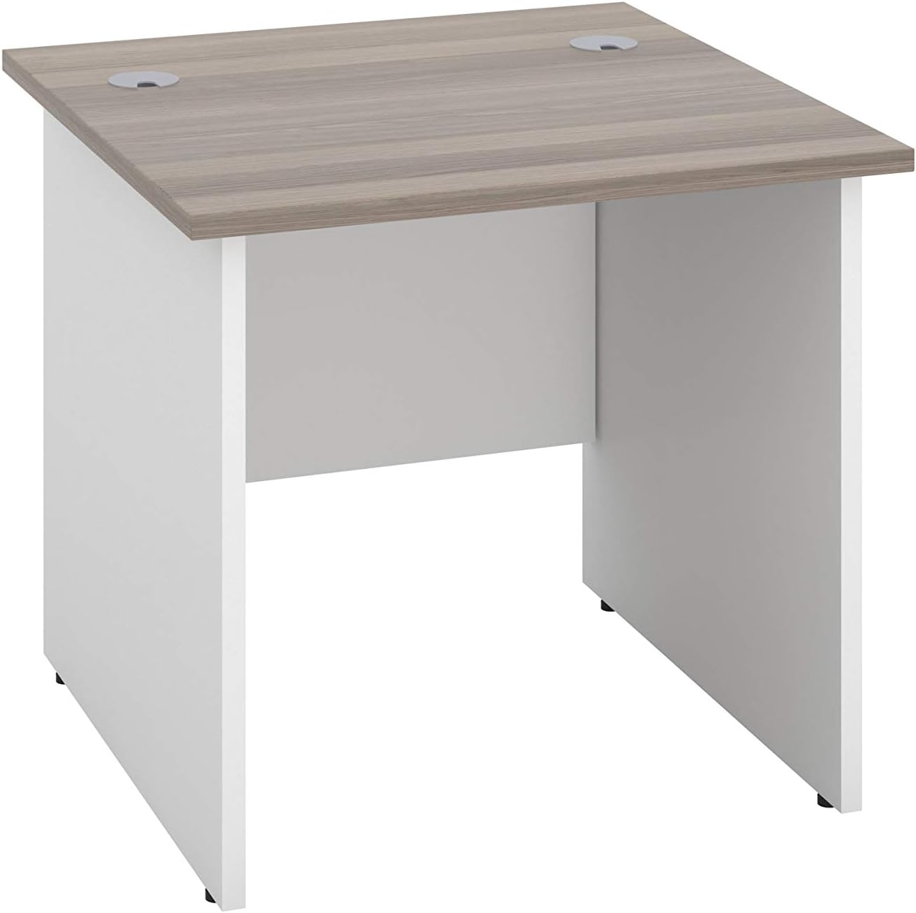 Office Hippo Heavy Duty Square Office Desk with Panel Ends, 80 x 80 x 73 cm, White Legs, Grey Oak Top