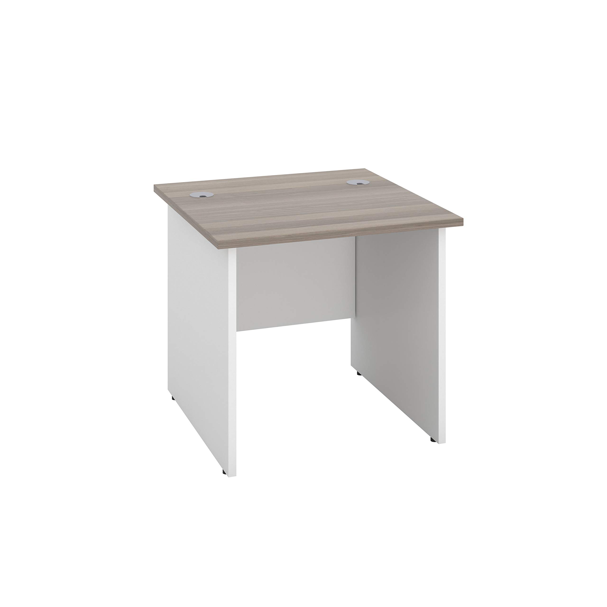 Office Hippo Heavy Duty Square Office Desk with Panel Ends, 80 x 80 x 73 cm, White Legs, Grey Oak Top