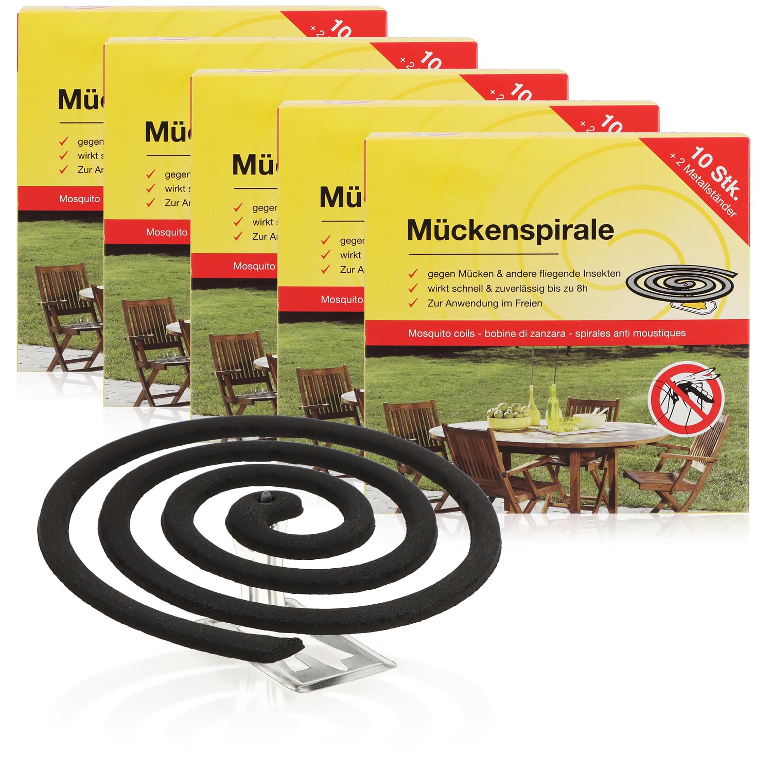COM-FOUR® 50x anti-mosquito spirals with stand, the mosquito spiral repels mosquitoes, mosquitoes and other insects on the balcony, terrace, garden and camping (50 pieces - spiral black)