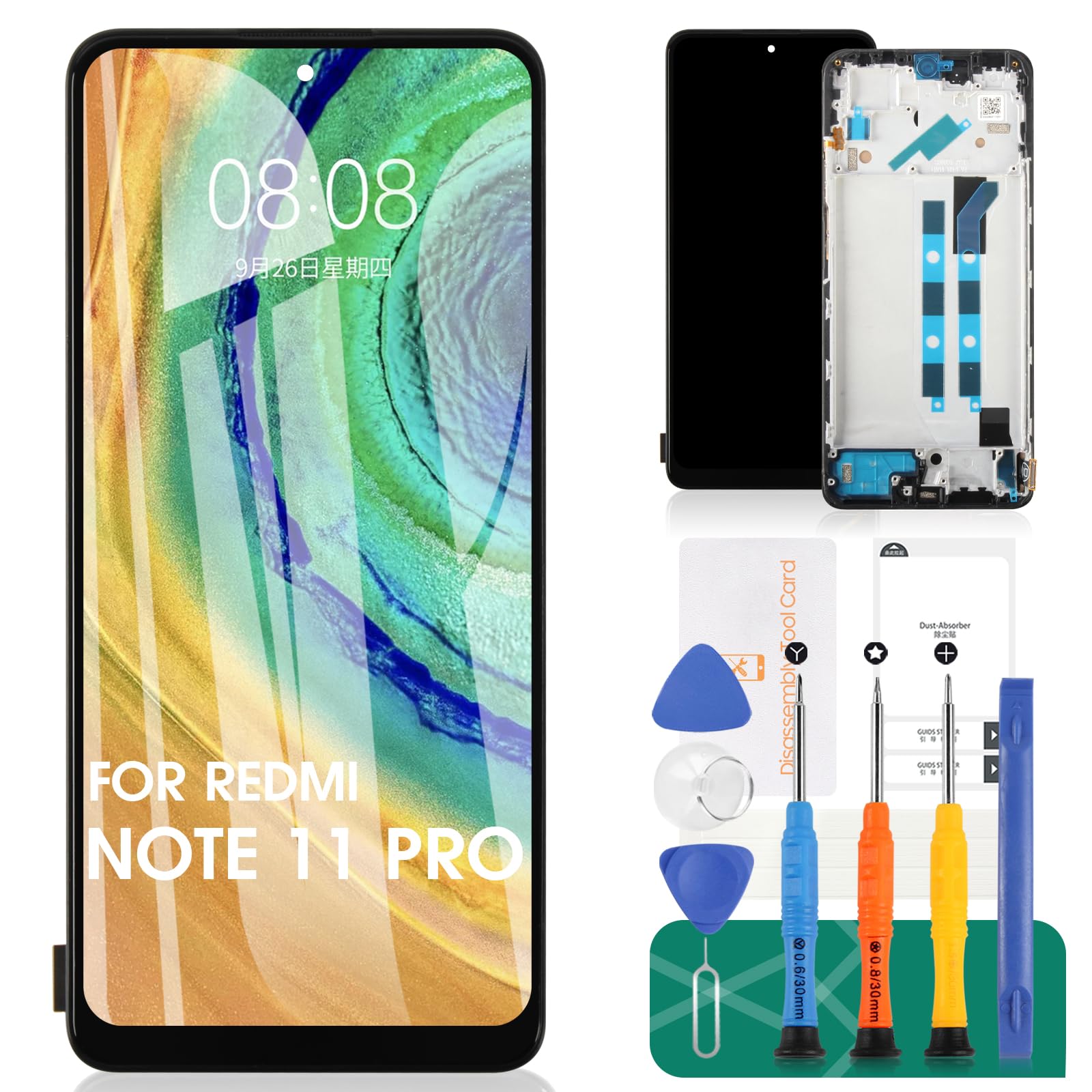 TFT For Xiaomi Redmi Note 11 Pro 4G / 5G LCD Display Screen Replacement 2201116TG 21091116I Touch Digitizer With Frame (Black,No Fingerprint Recognition)