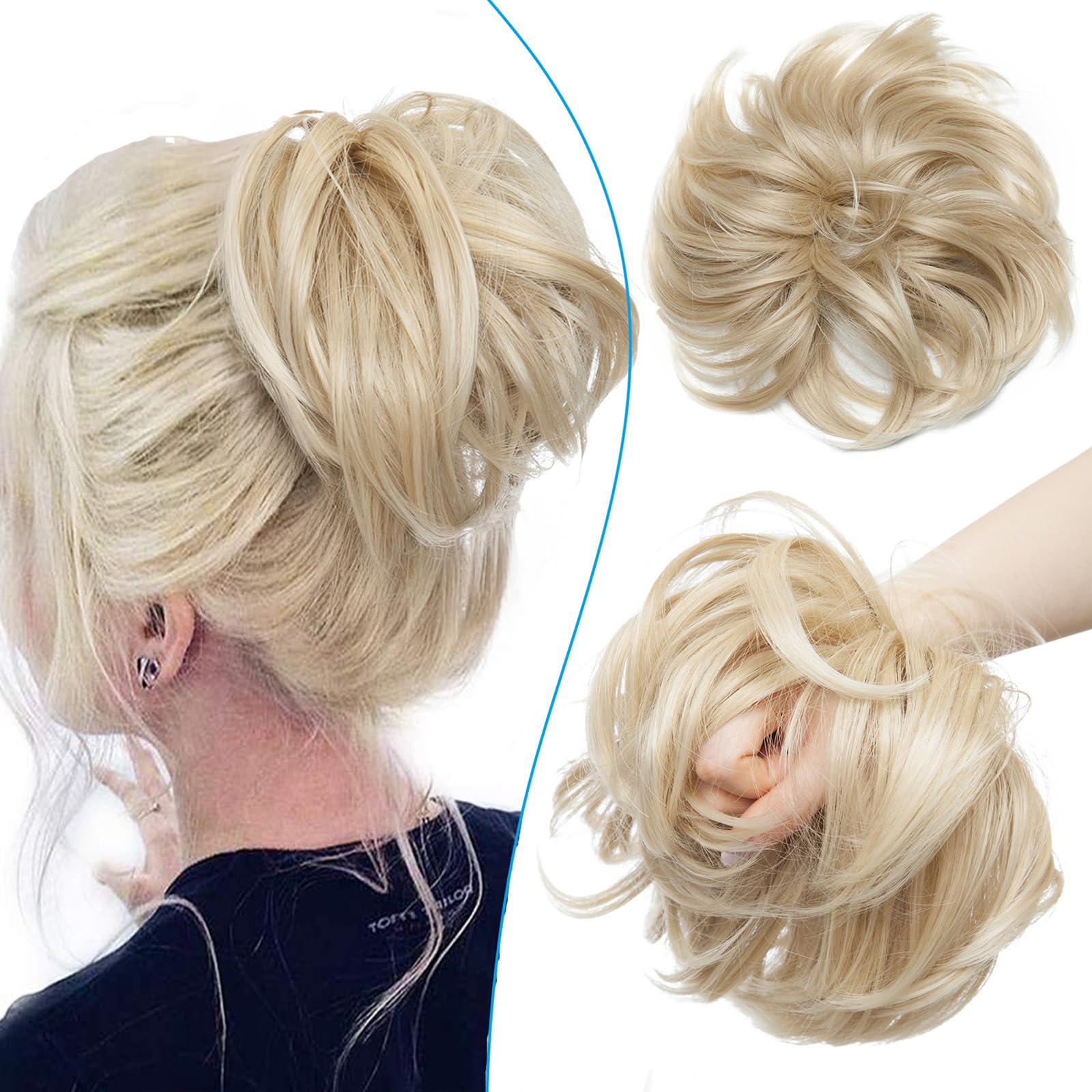 Messy Updo Buns for Women Synthetic Hair Ponytail Scrunchies Donut Chignons Hairpieces Extensions Ash Blonde to Bleach Blonde