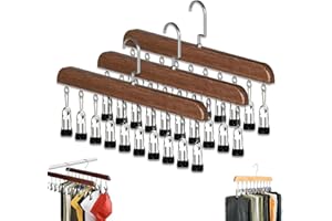 Closet Organizer with 10 Clips - Space Saving Hanging Closet Organizer, 360° Rotating Multiple Pants Hanger Wooden Legging Ha
