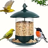 Gbekery Metal Bird Feeders for Outdoors Hanging, Weather Resistant Wild Bird Feeder with 360 Degree Feeding Tray, Green