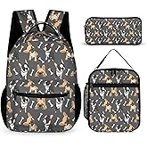 Homieblanket French Bulldog Backpack with Lunch Box & Pencil Case, 16 Inch Cute French Bulldog Themed Bookbag, Adjustable Lightweight, Colorful French Bulldog Backpack Set for Kids Girls Boys School
