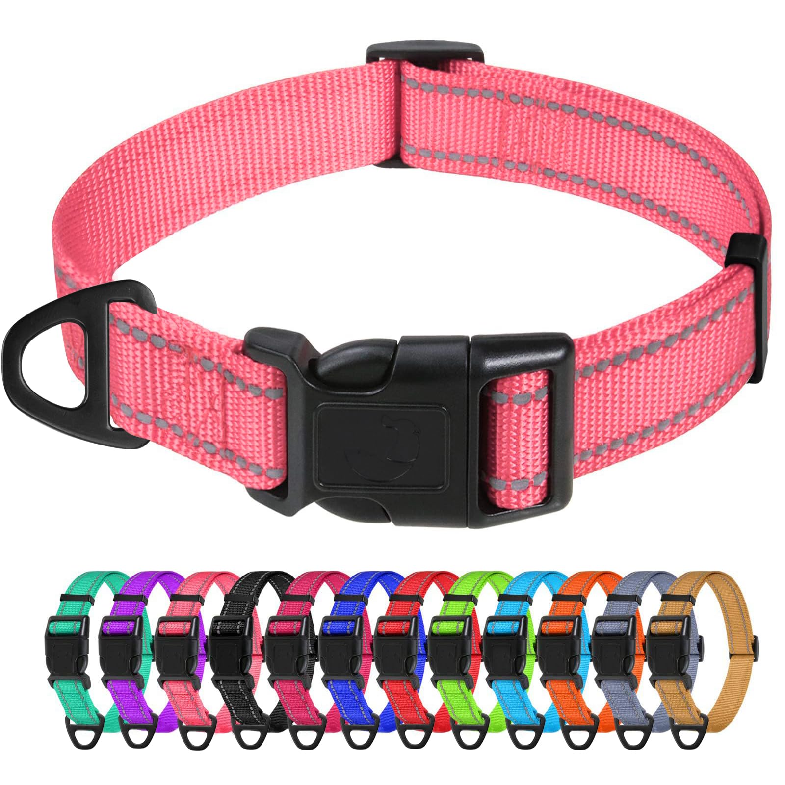 TagMe Reflective Nylon Dog Collars, Adjustable Classic Pet Collar with Quick Release Buckle for Small Dogs, Baby Pink, 1.5 cm Width