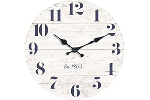 KECYET Wall Clock 10 Inch White Shiplap Stripes Rustic Non Ticking Wall Clocks Battery Operated Decorative for White Shiplap Wall Kitchen Living Room Bathroom Farmhouse