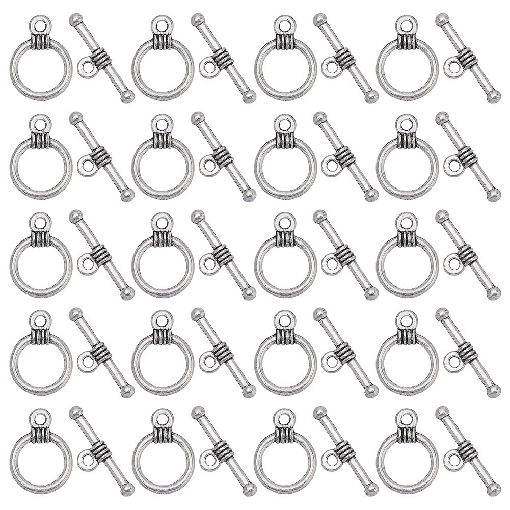 SUNNYCLUE 1 Box 120 Sets Toggle Bracelet Clasps IQ Toggle Clasps Bulk T Bar Clasps Toggle Jewellery Clasps Tibetan Tbar Closure Clasps Metal Jewellery Clasp for Jewellery Making DIY Bracelets Necklace