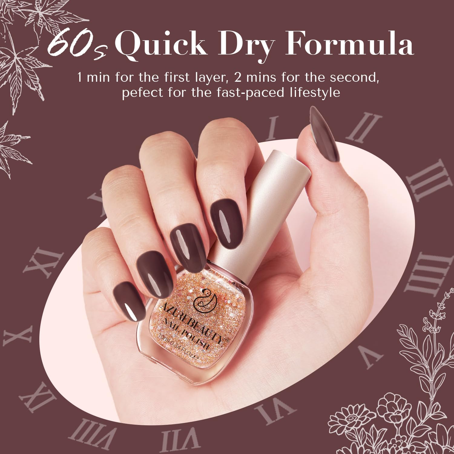 AZUREBEAUTY Brown Nail Polish Set 2 Colors Glitter Quick Dry Nail Polish Kits Fall Vegan Long Lasting French Tip Nail Polish Natural Manicure Diy Home Gift for Girls - Image 4