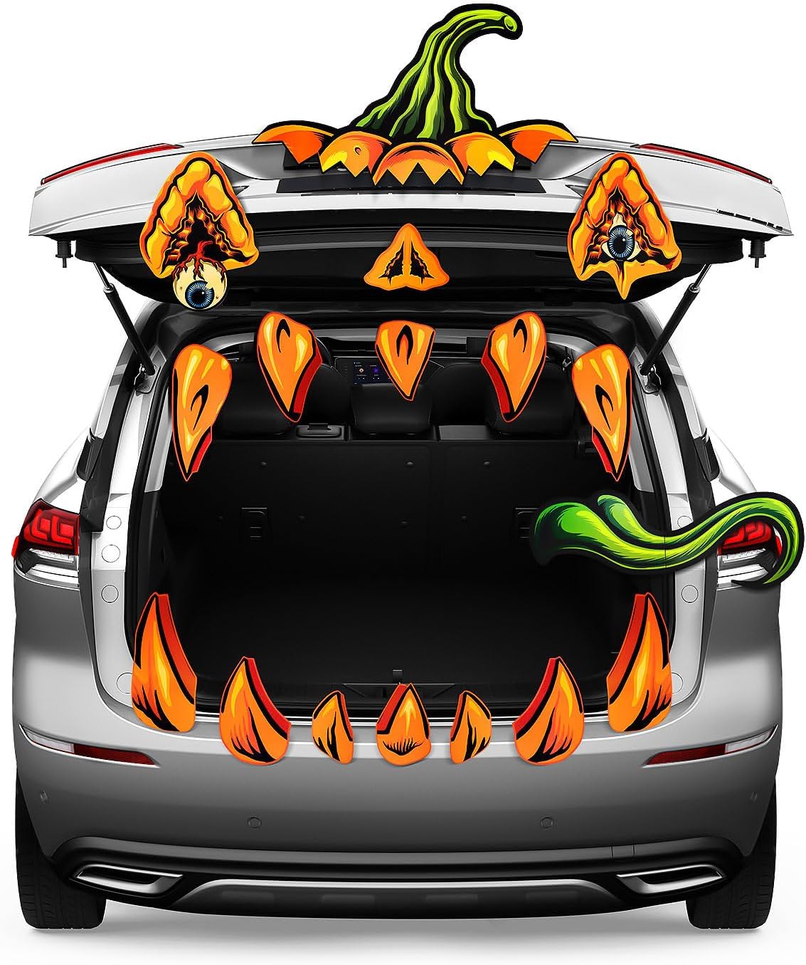 Garage Door Decorations - ANZOME Halloween Car Trunk Monster Face Decoration, Halloween Pumpkin Car Arch Garage Decoration with Big Eyes, Fangs, Tongue and Dots of Glue for Sedans, SUVs and Trucks and Party Supplies