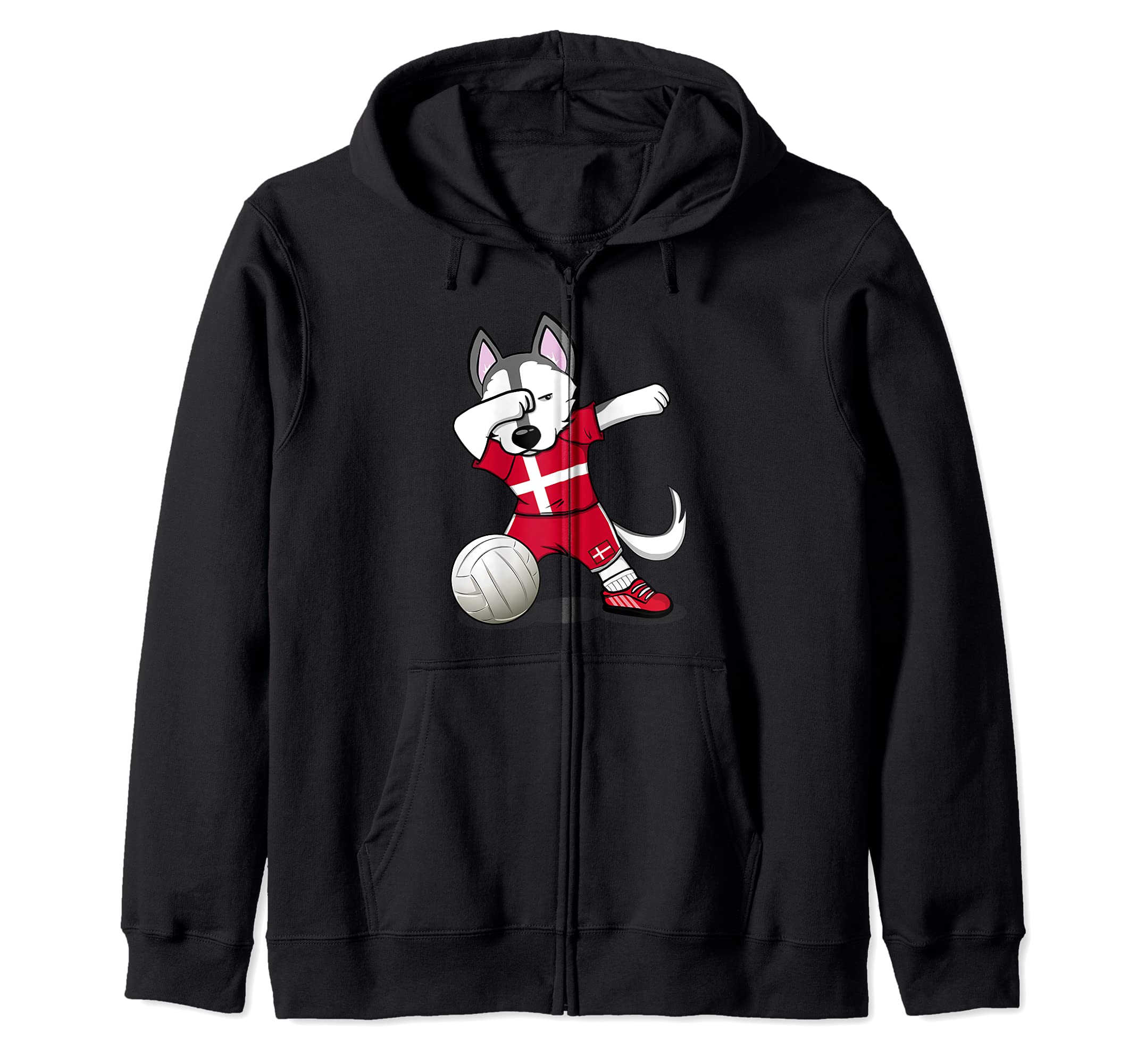 Dabbing Husky Dog Denmark Volleyball Fans Jersey Danish Flag Zip Hoodie