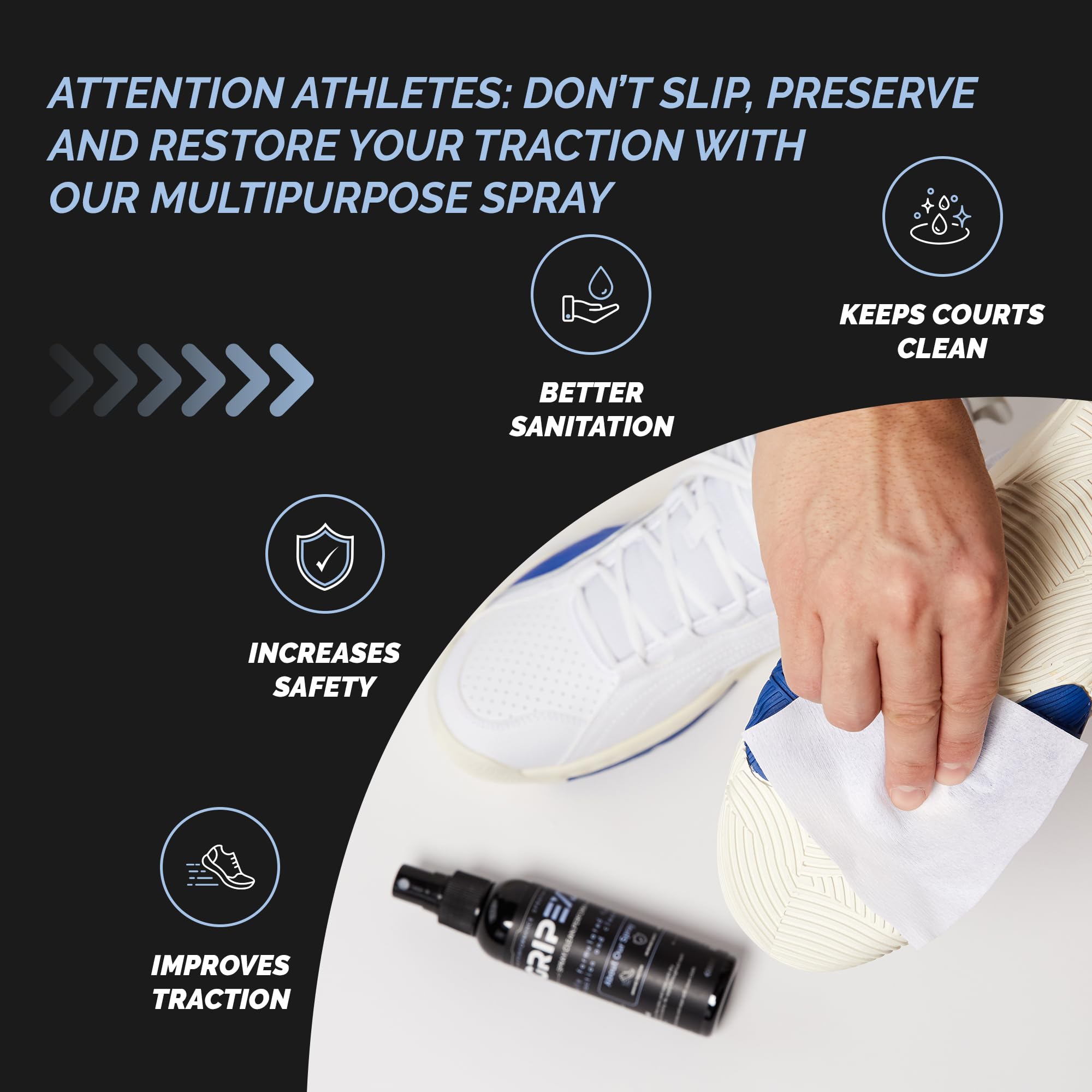 2 in 1 Sports Shoe Grip Spray, Provides Traction and Rejuvenates Soles. Multipurpose Grip Spray for Improving Basketball Shoe Grip. Anti Slip & Performance Enhancer
