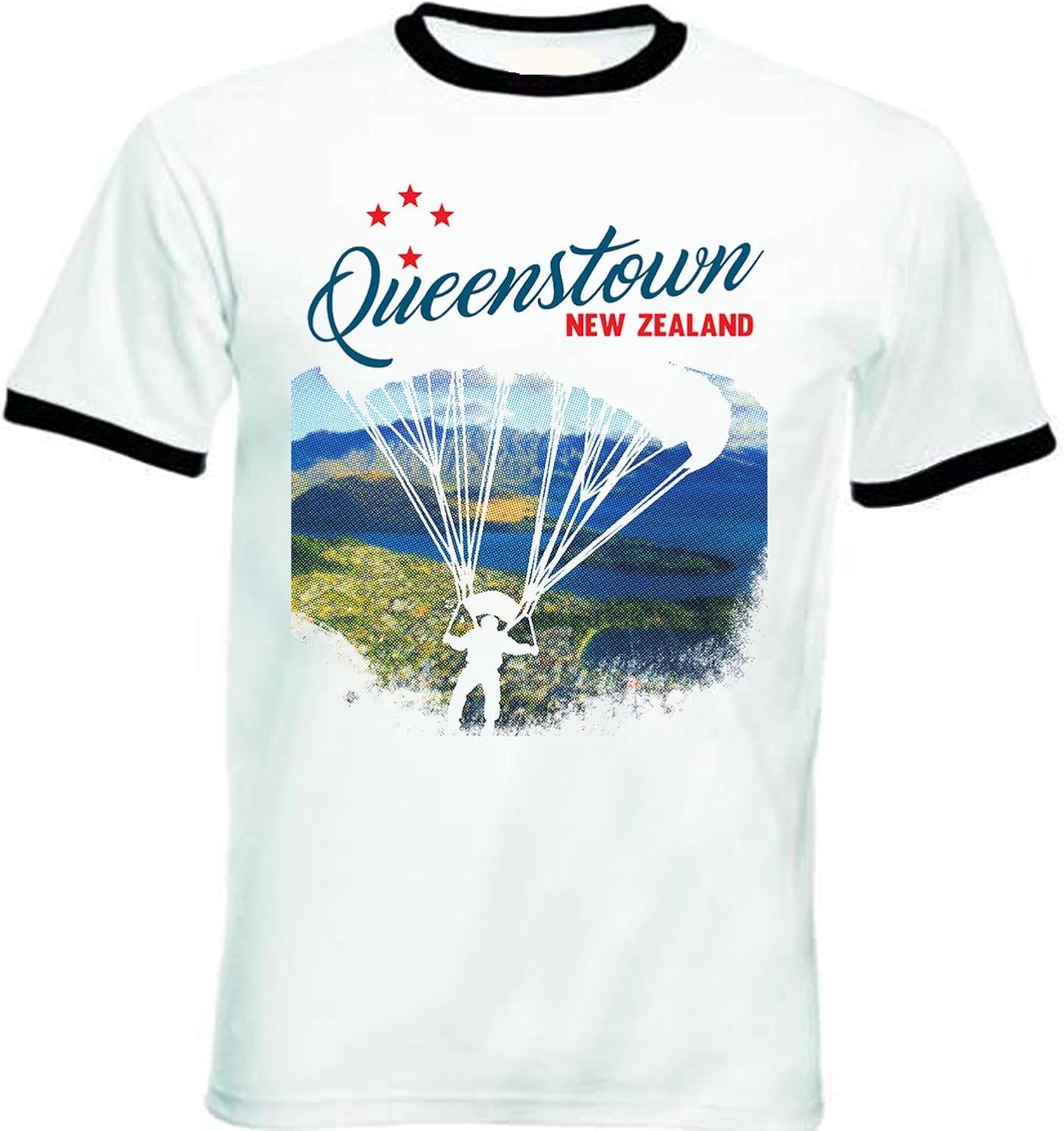teesquare1st Men's Queenstown New Zealand Black Ringer TShirt Amazon