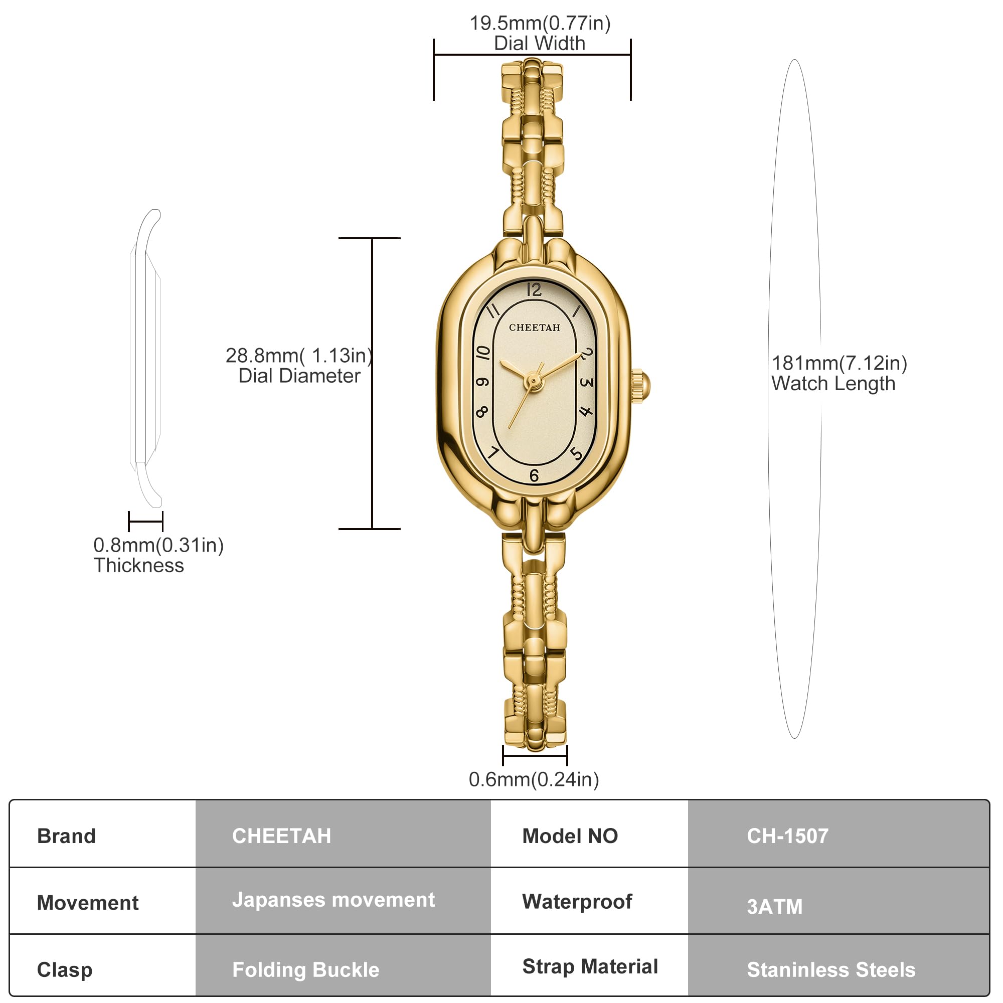 CHEETAH Women's Gold Bangle Watch Small Vintage Bracelet, Easy Read Numeral Dial Waterproof
