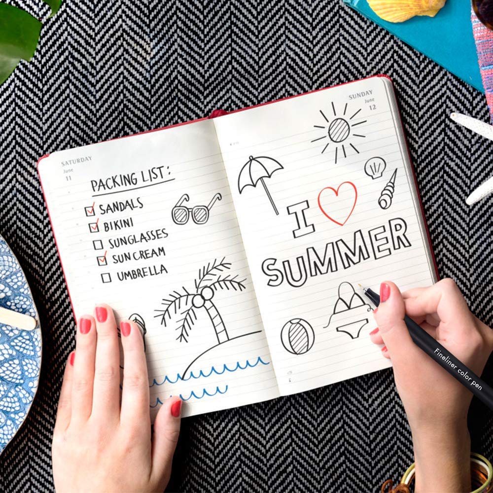 Journal Planner Pens, Aukcherie 24 Colors Fineliner Pens Sketch Writing Drawing Pens for Bullet Journal Note Taking and Coloring Books Note Calendar Coloring Office School Art Supplies