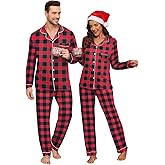 YOPUGEE Matching Christmas Pajamas Couples Modal Pajama Set Long Sleeve Pjs Button Up Sleepwear Plaid Loungewear S-3XL