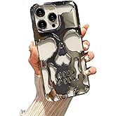 Yesunktt Skull Design for iPhone 16 Pro Max Case Hollow-Out Ventilation Cover Creative Gothic Skeleton Pattern Slim Lightweight Protective Phone Shell,Plated Silver
