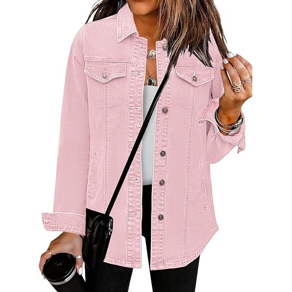 Women's Oversized Denim Jacket - Frayed Hem Button-Up Shacket With Pockets