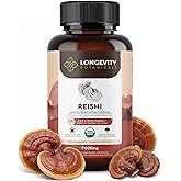 Organic Reishi Mushroom Capsules Supplement (120) | Pure Fruiting Body 10:1 High Strength Extract | 30% Beta-D Glucans | 9,000mg Raw Equivalent Per Serving | Calm, Sleep & Stress Support