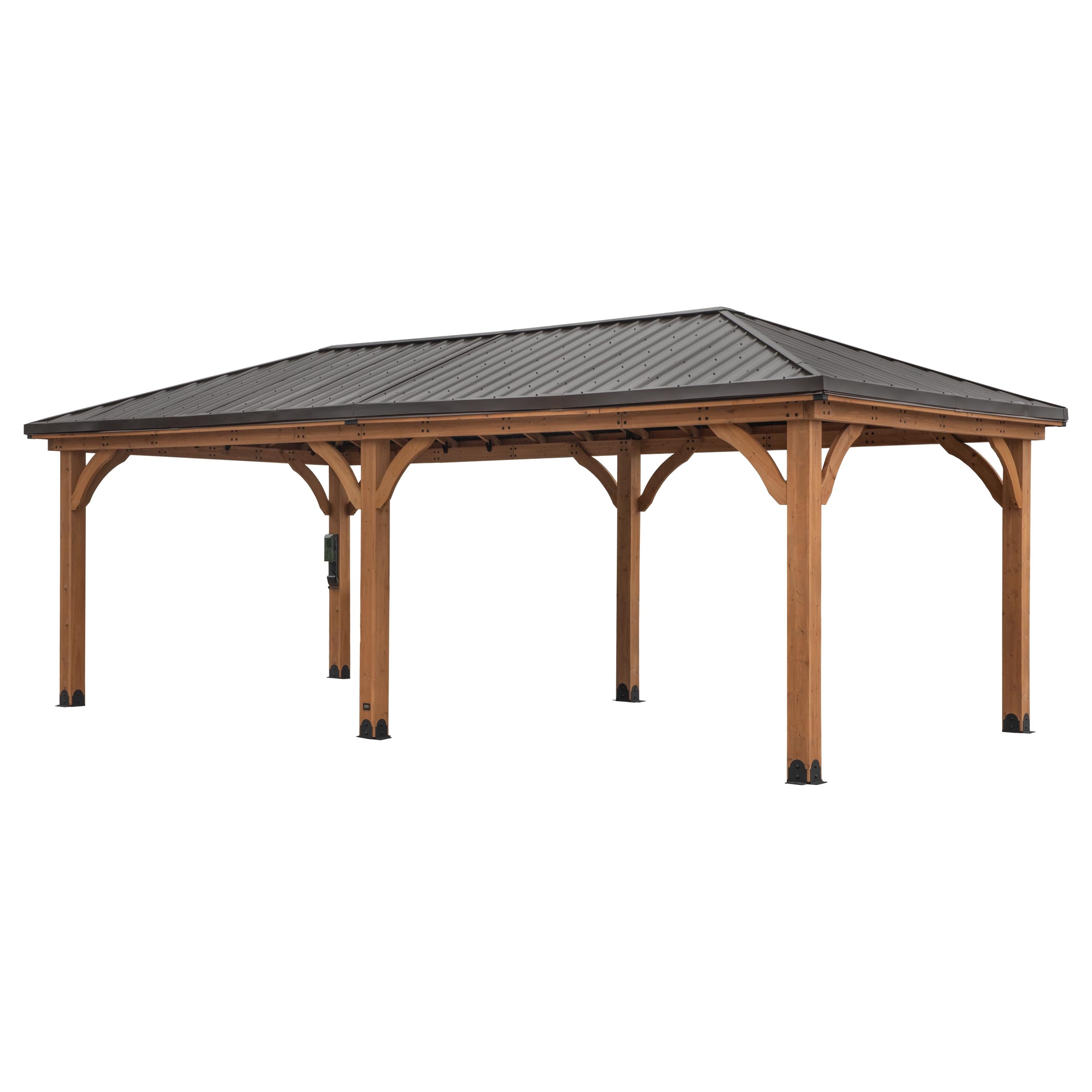 Photo 1 of ****PARTIAL SET (3 BOXES, MISSING 5 BOXES) NON-REFUNDABLE****Backyard Discovery Barrington 24' x 12' Cedar Wood Outdoor Gazebo Pavilion with Hardtop Galvanized Steel Hip Roof, Snow Support, Wind Resistance, PowerPort, Shade for Garden, Patio, Deck, Entert