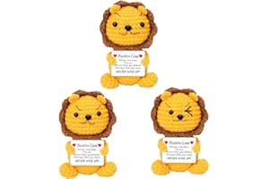 Keyrose 3 PCS Funny Positive Crochet Animals Lion, Handmade Emotional Support Crochet Inspirational Graduation Birthday Gift for Women Men Friend Coworker Son Lion Stuffed Animal