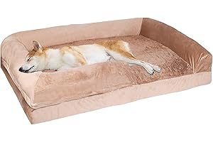 HUGYOU Orthopedic Bolster Dog Bed, Waterproof Lining Dog Bed with Egg-Crate Foam Sofa, Non-Slip Bottom Dog Couch with Washable Removable Cover for Medium Large Extra Cat Dog (35x25x7.1 inches, Brown)