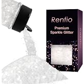 Renfio Matte White Chunky Glitter,1.76oz/50g Mixed Resin Glitter for Craft | Hexagon Fake Snow White Sequins Flakes for Snowglobe Tumbler Supplies,Resin,Festival Decoration,Rose,Nail,Hair,Face,Slime