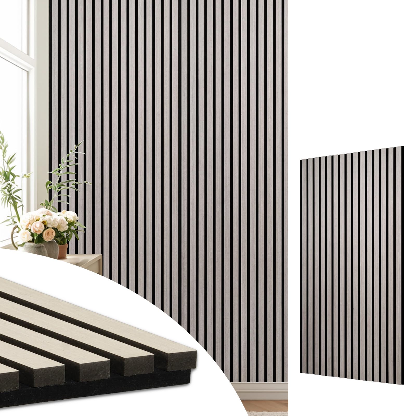 Photo 1 of DOLLAR BOSS Wood Slat Acoustic Panels for Wall, 46.5" x 23.8" 2Pcs Soundproof Absorbing Wall Panel with Wood Finish 3D Fluted, Grey Oak