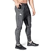 BROKIG Men Fitted Gym Sweatpants,Casual Slim Workout Jogger Pants with Zipper Pocket Bodybuilding Athletic Tapered Pants
