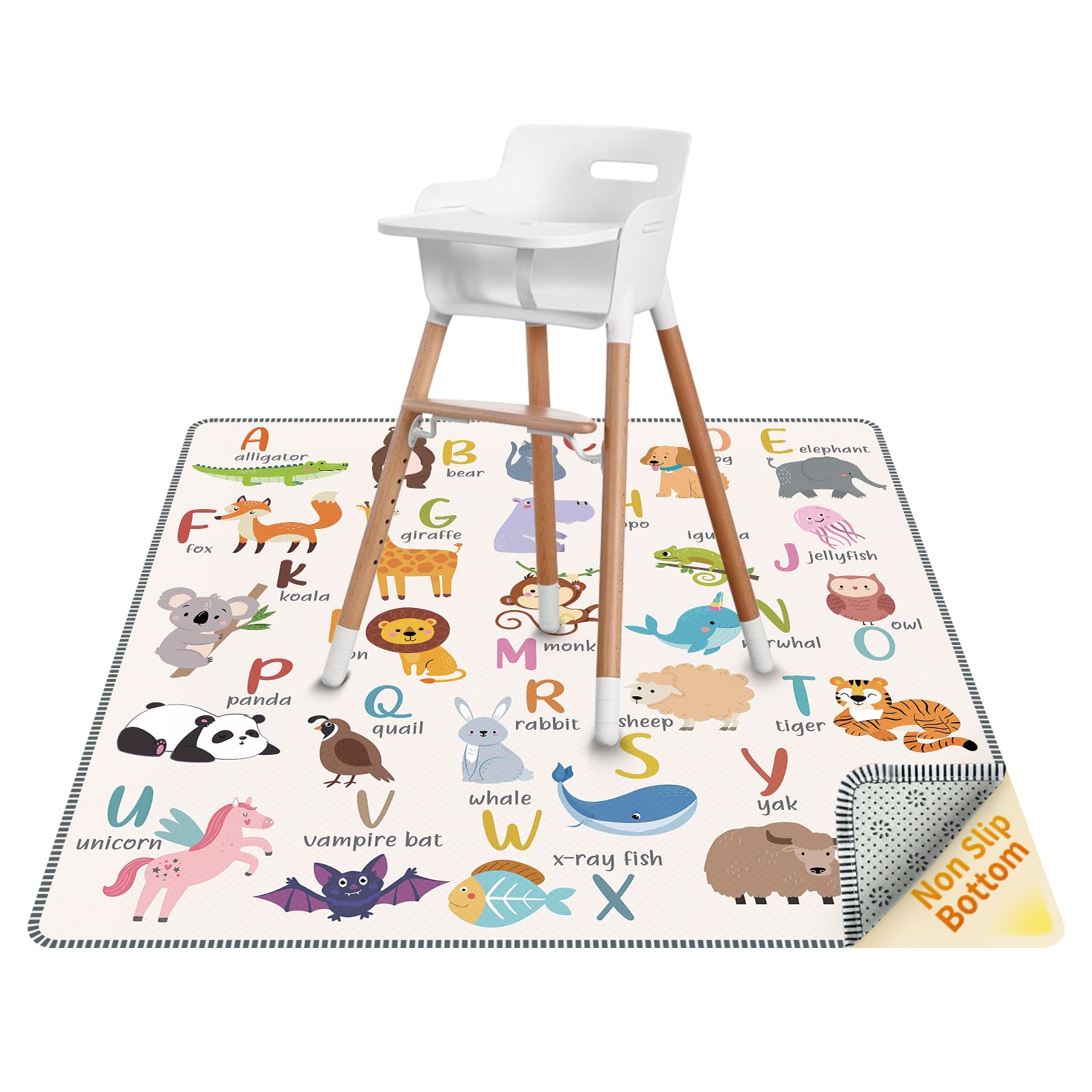 Thick High Chair Splash Mat 51″, 4 Layer Waterproof Splat Mat with Anti Slip Bottom, Baby Mess Mat for Art/Crafts/Painting/Playtime/Picnic Mat, Easy Clean