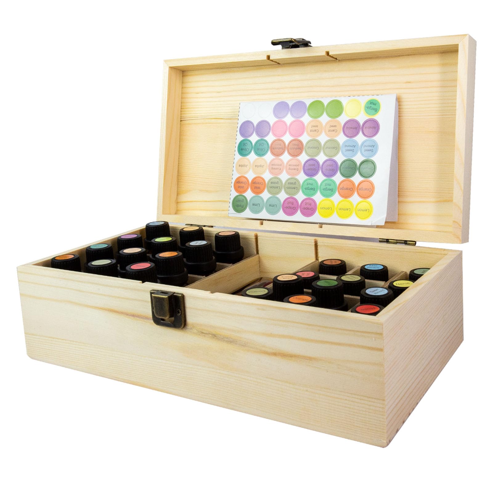 Essential Oil Storage Box Wooden Essential Oils Display Organizer 25 Slots Stand Holder for 15 ml Bottles Nail Polish Collection with Lid (24+1 Slots)