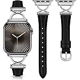 Wearlizer Slim Leather Band Compatible with Apple Watch Bands 40/38/41/44/42/45/46/49mm Women, Dressy Fancy Designer Thin Leather Strap for iWatch Series 11 10 9 8 7 6 5 4 3 SE/Ultra 3 2 1