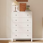 GarveeHome 5 Drawer Dresser for Bedroom, 47" Tall Modern Chest of Drawers, Curved Profile Design, Wood Drawer Organizer for Bedroom, Living Room, Hallway, Entryway, White