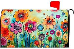 Ancordivo Spring Summer Mailbox Covers Magnetic Standard Size 25.5 x 21 Inch Abstract Colorful Floral Mailbox Wraps Post Letter Box Cover for Garden Yard Decor