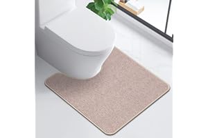HOMTEB Toilet Rugs U Shaped Washable 24x20, Ultra Thin Toilet Rug Super Absorbent, Toilet Mat Rubber Backing Non-Slip, Toilet Mats Machine Washable Dry Quickly, Contour Bathroom Rugs for Toilet-Biege