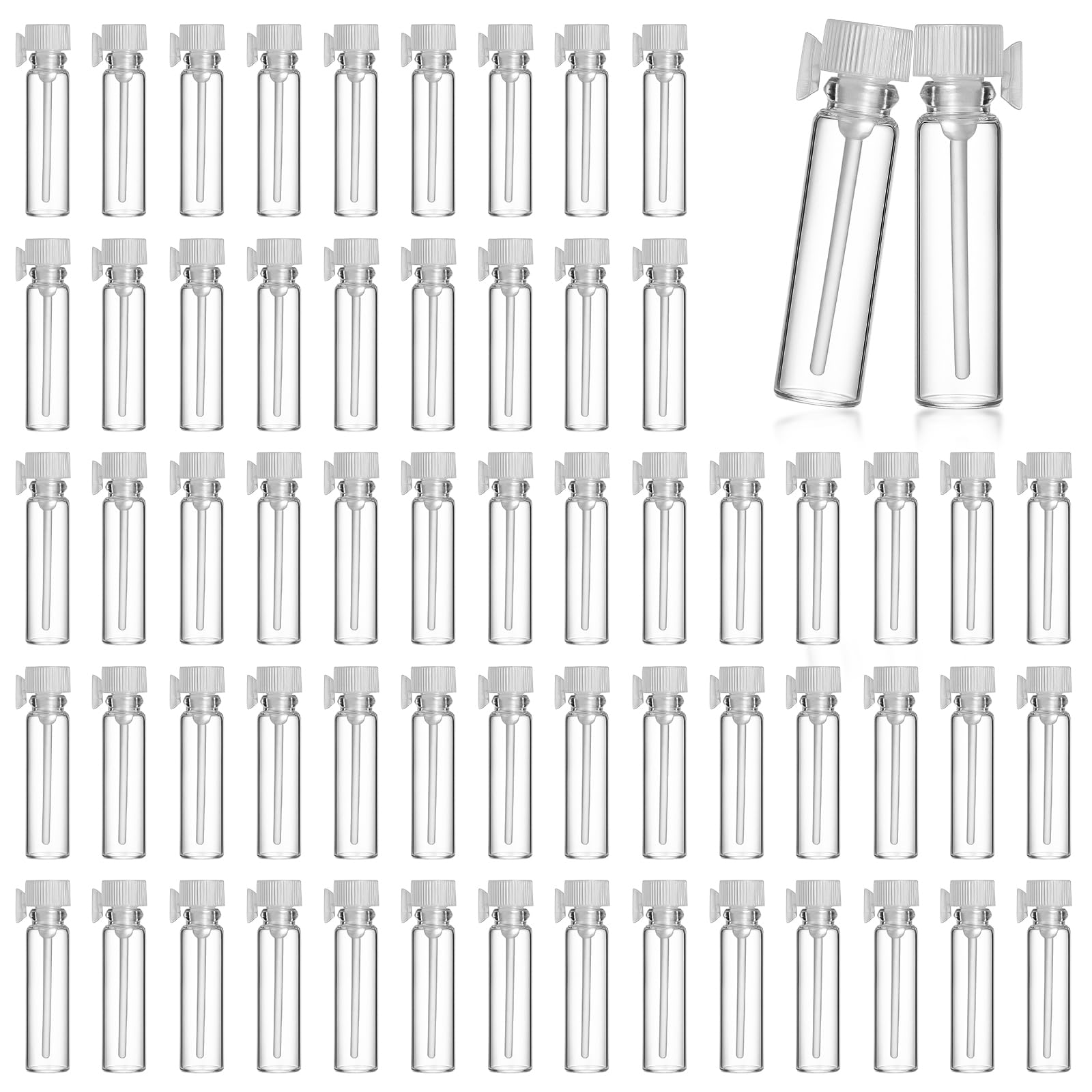 Photo 1 of 100PCS Empty Perfume Sample Bottles, Transparent Clear 1ml 1/4 Dram Empty Glass Sample Vials, Mini Glass Refillable Samples Vial Containers with Clear Cap for Aromatherapy, Essential Oil, Fragrance