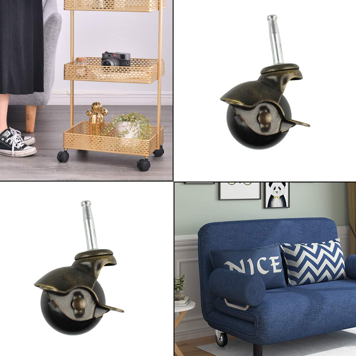 4 PCS Ball Caster Heavy Duty Stem Swivel Wheel 2 Inch Vintage Stem Caster with 4 Sockets Antique Smooth Caster Wheel for Chairs Sofa Table Leg (Stem casters with Brake Lock): Industrial & Scientific