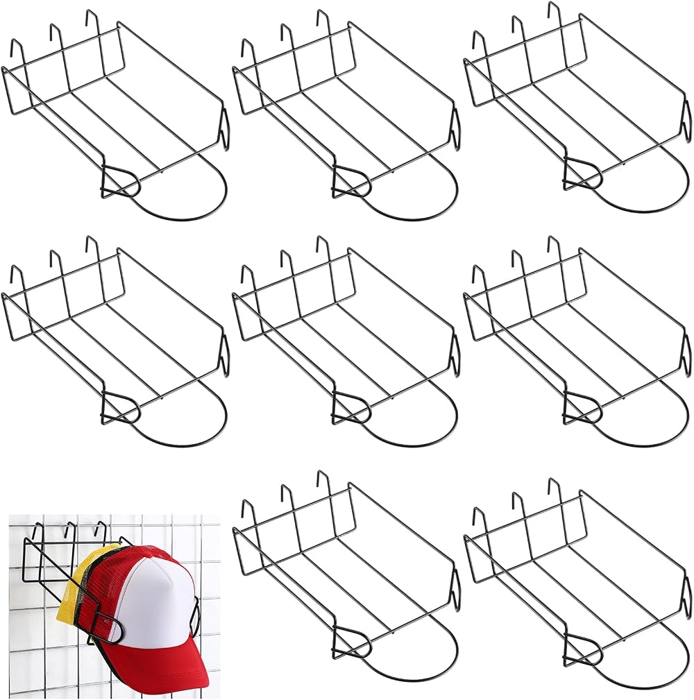 Yaocom 8 Pcs Gridwall Hat Display Rack Metal Wire Retail Shelves Black